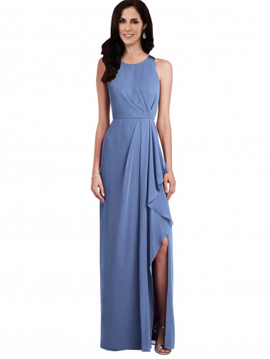 Buy Sleeveless Chiffon Bridesmaid Dress with Draped Front Slit UK