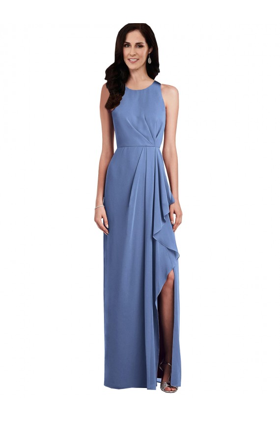 Buy Sleeveless Chiffon Bridesmaid Dress with Draped Front Slit UK
