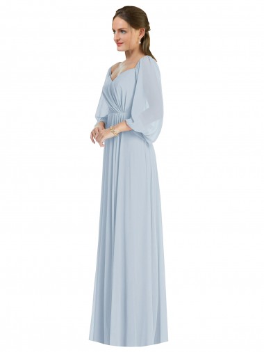 Buy Off the Shoulder Puff Sleeve Maxi Formal Bridesmaid Dress with Front Slit UK