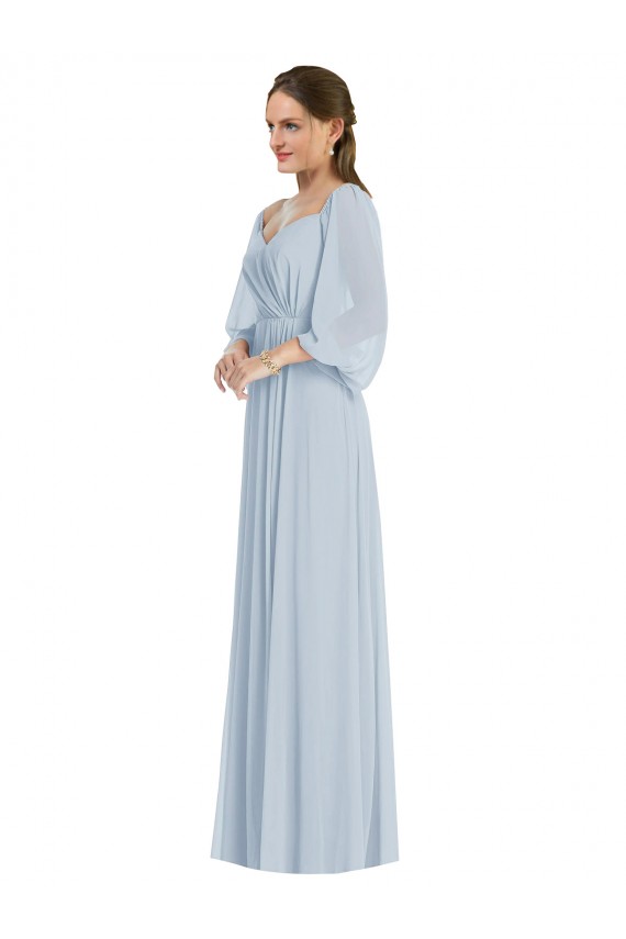 Buy Off the Shoulder Puff Sleeve Maxi Formal Bridesmaid Dress with Front Slit UK