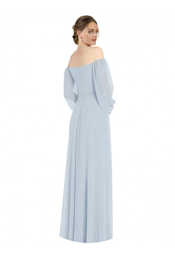 Buy Off the Shoulder Puff Sleeve Maxi Formal Bridesmaid Dress with Front Slit UK