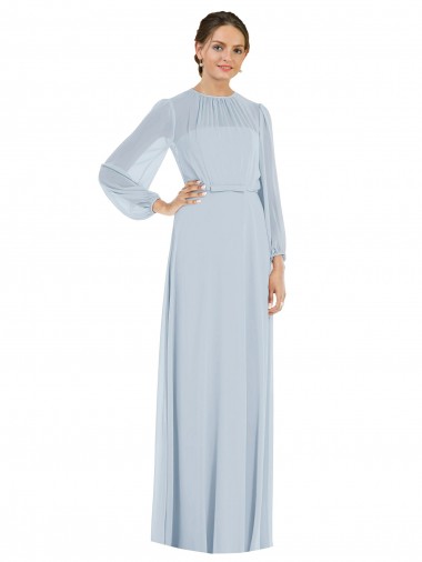 Buy Strapless Chiffon Maxi Formal Bridesmaid Dress with Puff Sleeve Blouson Overlay UK