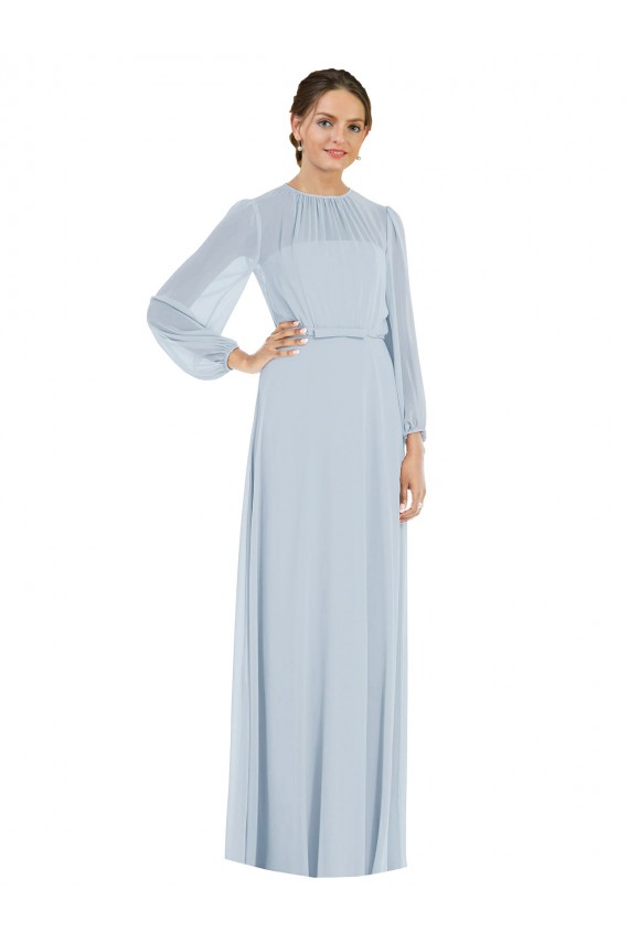 Buy Strapless Chiffon Maxi Formal Bridesmaid Dress with Puff Sleeve Blouson Overlay UK