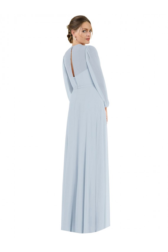 Buy Strapless Chiffon Maxi Formal Bridesmaid Dress with Puff Sleeve Blouson Overlay UK