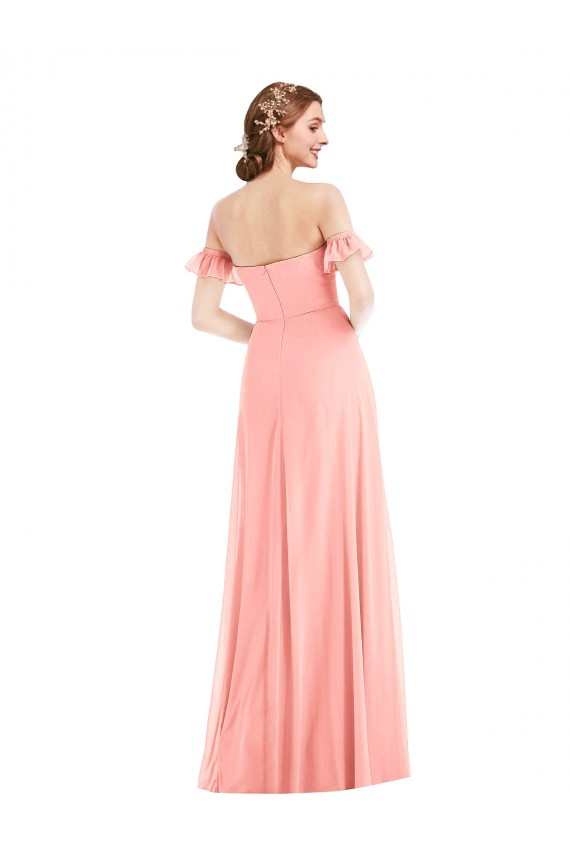 Buy Off the Shoulder Ruffle Cuff Sleeve Chiffon Maxi Bridesmaid Dress UK