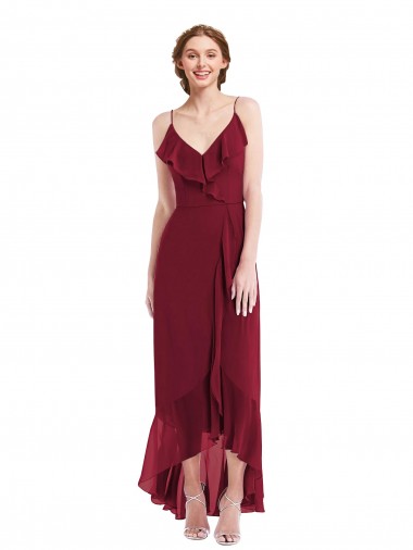 Buy Ruffle Trimmed V-Neck High Low Wrap Chiffon Bridesmaid Dress UK