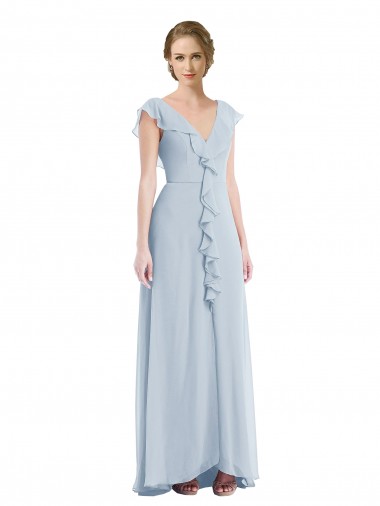 Buy Ruffle Trimmed V Back Chiffon Maxi Bridesmaid Dress UK