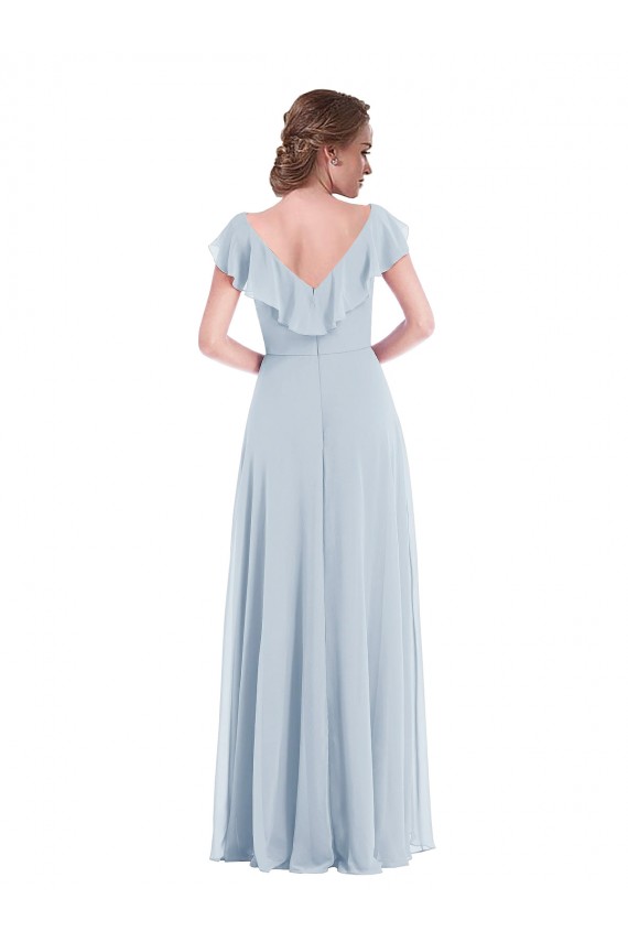 Buy Ruffle Trimmed V Back Chiffon Maxi Bridesmaid Dress UK