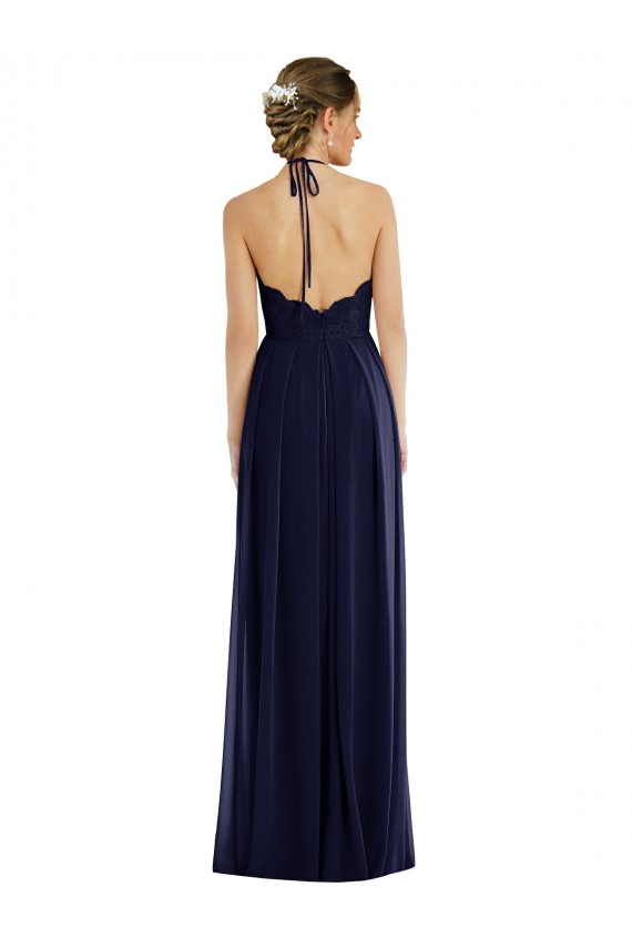 Buy Tie Neck Lace Halter Pleated Skirt Maxi Bridesmaid Dress UK
