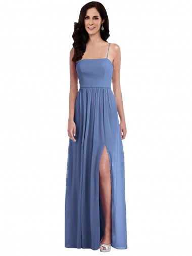 Buy Slim Spaghetti Straps Chiffon Bridesmaid Dress with Front Slit UK