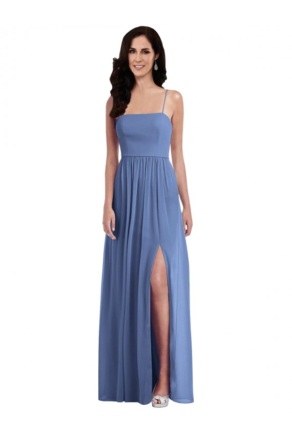 Buy Slim Spaghetti Straps Chiffon Bridesmaid Dress with Front Slit UK