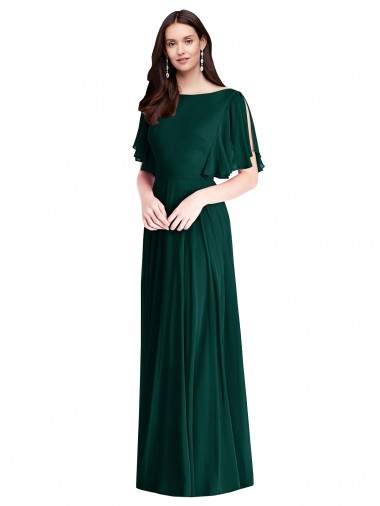 Buy Backless Floor Length Split Sleeves Maxi Bridesmaid Dress UK