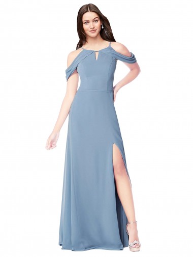 Buy High Neck Chiffon Bridesmaid Dress with Draped Sleeves UK