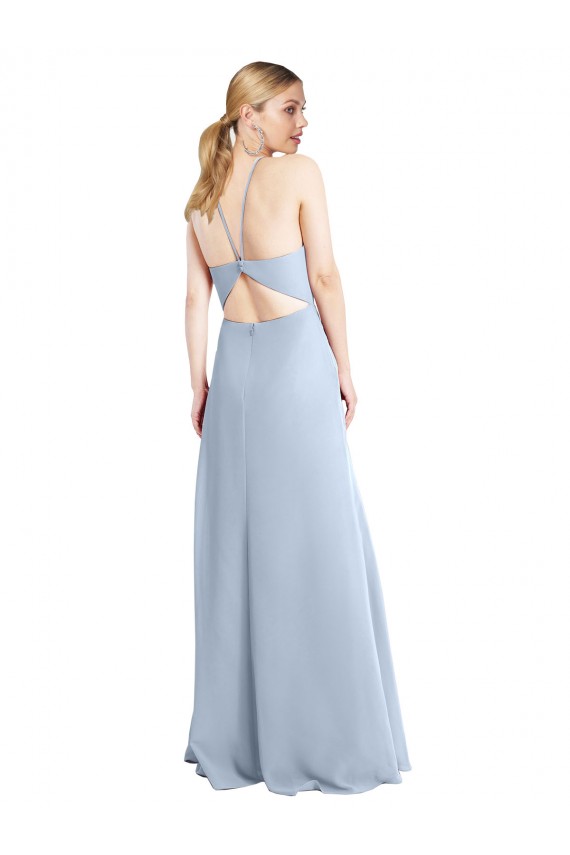 Buy Halter Neck Long Chiffon Bridesmaid Dress with Strappy Back and Daring Side Slit UK