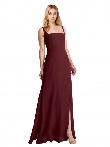 Buy Square Neckline Soft A-Line Chiffon Bridesmaid Dress with Side Slit UK