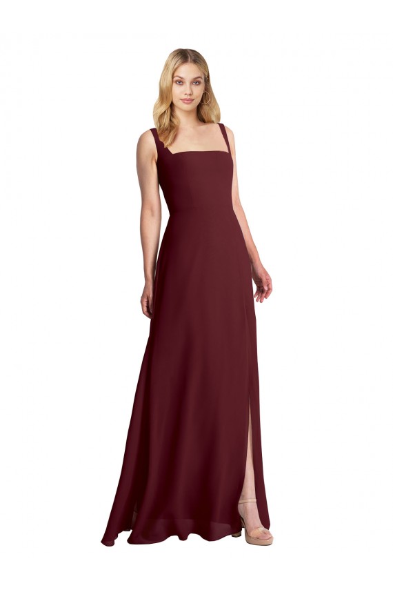Buy Square Neckline Soft A-Line Chiffon Bridesmaid Dress with Side Slit UK