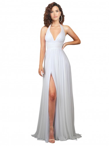 Buy Halter Plunge V-Neckline Chiffon Dress with High Leg Split UK