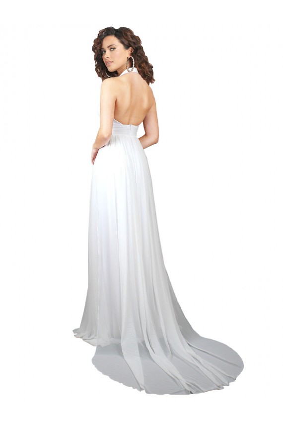Buy Simple Halter Plunge V-Neckline Chiffon Beach Wedding Dress with High Leg Split UK