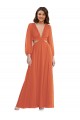 Buy High Low Ruffled Long Chiffon Cutout Bishop Sleeves Maxi Bridesmaid Dress UK