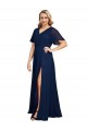 Buy Chiffon V-Neck Short Sleeves Long Formal Bridesmaid Dress / Prom Dress with High Slit UK