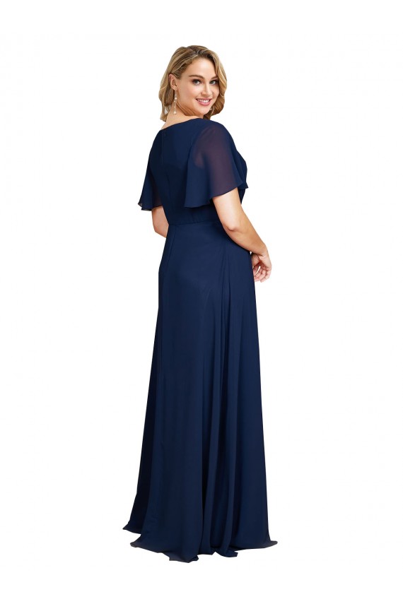 Buy Chiffon V-Neck Short Sleeves Long Formal Bridesmaid Dress / Prom Dress with High Slit UK