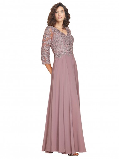 Buy Hand-Beaded Bodice V-Neckline Long Sleeves Chiffon Bridesmaid Dress / Prom Dress UK
