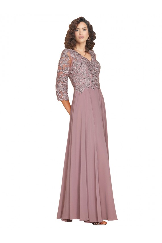 Buy Hand-Beaded Bodice V-Neckline Long Sleeves Chiffon Bridesmaid Dress / Prom Dress UK