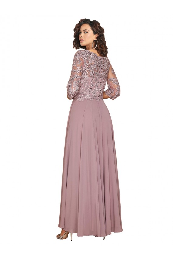 Buy Hand-Beaded Bodice V-Neckline Long Sleeves Chiffon Bridesmaid Dress / Prom Dress UK