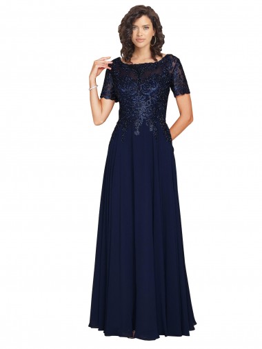 Buy Short Sleeves A-Line Long Chiffon Bridesmaid Dress / Prom Dress with Beaded Bodice UK