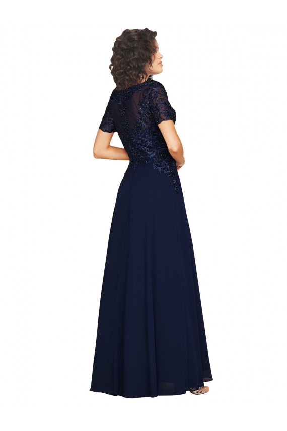 Buy Short Sleeves A-Line Long Chiffon Bridesmaid Dress / Prom Dress with Beaded Bodice UK