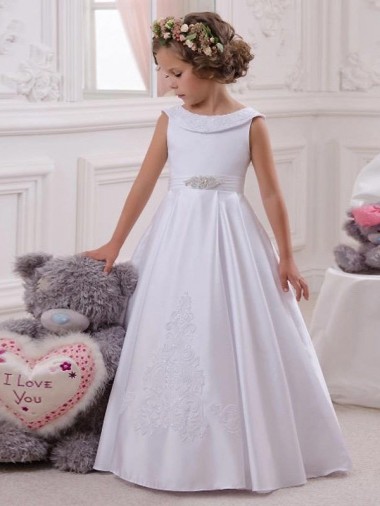 Buy Ivory Ball Gown Bateau Floor Length Flower Girl Dress UK