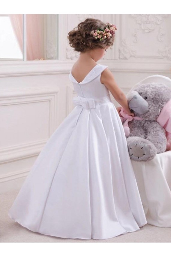 Buy Ivory Ball Gown Bateau Floor Length Flower Girl Dress UK
