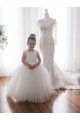 Buy Ivory Ball Gown Chapel Train Sleeveless Flower Girl Dress UK