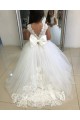 Buy Ivory Ball Gown Chapel Train Sleeveless Flower Girl Dress UK