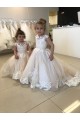 Buy Ivory Ball Gown Chapel Train Sleeveless V-Back Flower Girl Dress UK