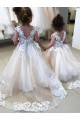 Buy Ivory Ball Gown Chapel Train Sleeveless V-Back Flower Girl Dress UK