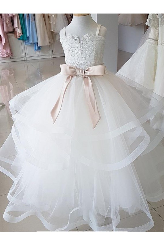 Buy Ivory Ball Gown High Neck Floor Length Flower Girl Dress UK