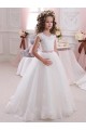 Buy Ivory Ball Gown High Neck Floor Length Keyhole Back Flower Girl Dress UK