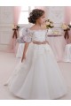 Buy Ivory Ball Gown High Neck Floor Length Short Sleeve Flower Girl Dress UK