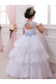 Buy Ivory Ball Gown Sweetheart Chapel Train Cap Sleeve Flower Girl Dress UK