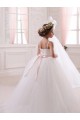 Buy Ivory Ball Gown Sweetheart Chapel Train Sleeveless Flower Girl Dress UK