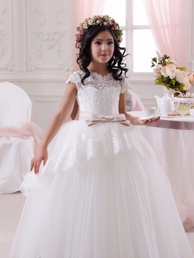 Buy Ivory Ball Gown Sweetheart Floor Length Sleeveless Flower Girl Dress UK