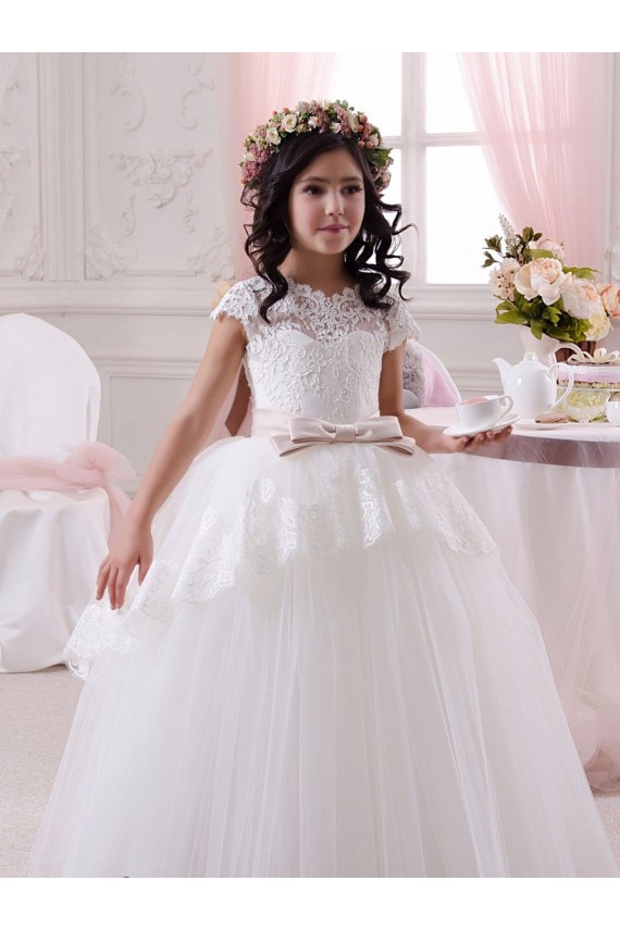 Buy Ivory Ball Gown Sweetheart Floor Length Sleeveless Flower Girl Dress UK