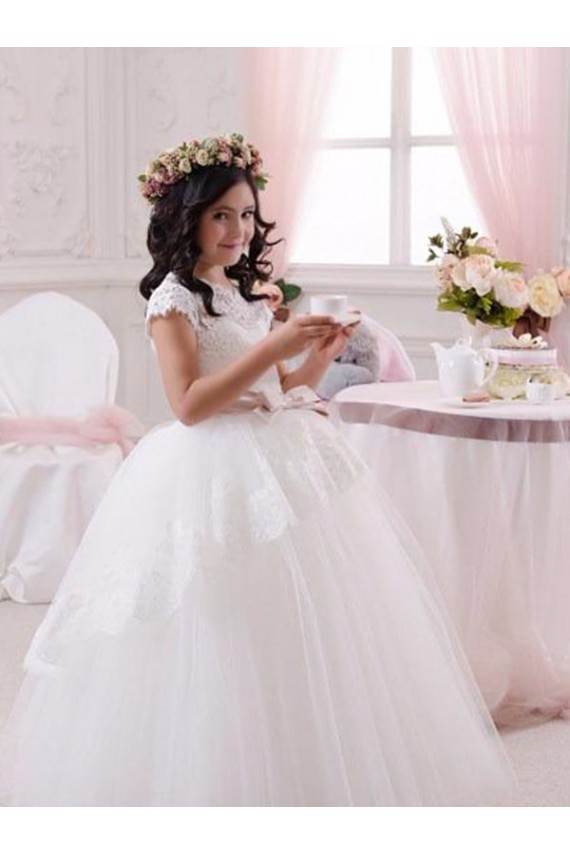 Buy Ivory Ball Gown Sweetheart Floor Length Sleeveless Flower Girl Dress UK