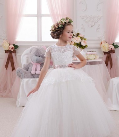 Buy Ivory Ball Gown Sweetheart Sleeveless Long Flower Girl Dress UK