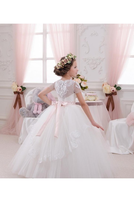Buy Ivory Ball Gown Sweetheart Sleeveless Long Flower Girl Dress UK