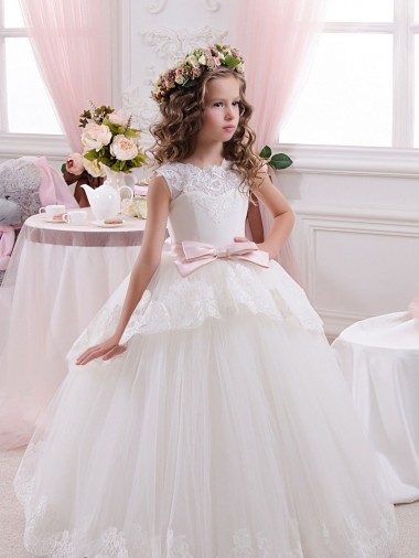 Buy Ivory Ball Gown Sweetheart V-Back Sleeveless Flower Girl Dress UK