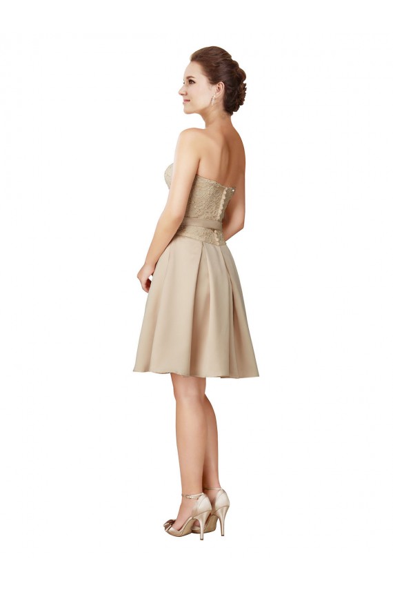 Buy Short Classic Beaded Lace and Satin Bridesmaid Dress with Matching Satin Tie Sash UK