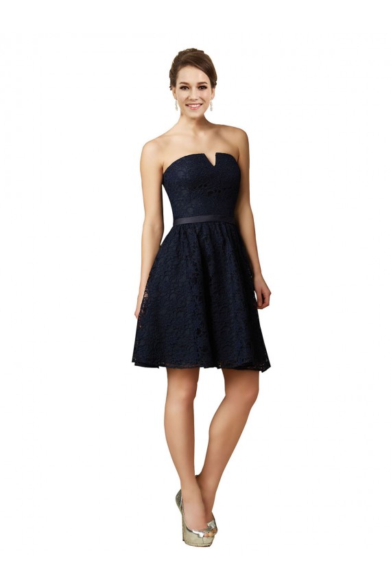 Buy Classic Knee Length Lace Bridesmaid Dress / Cocktail Dress with Notched Neckline UK