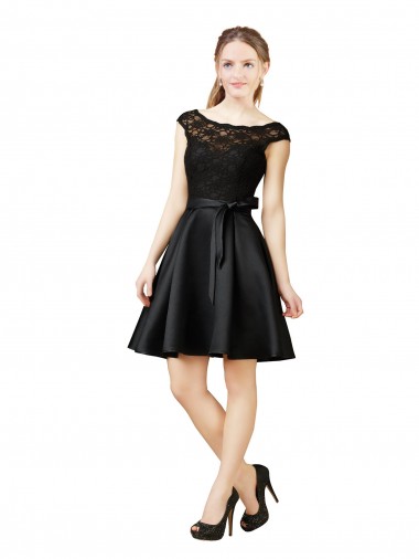 Buy Lace and Satin Cocktail Bridesmaid Dress with V-Back UK